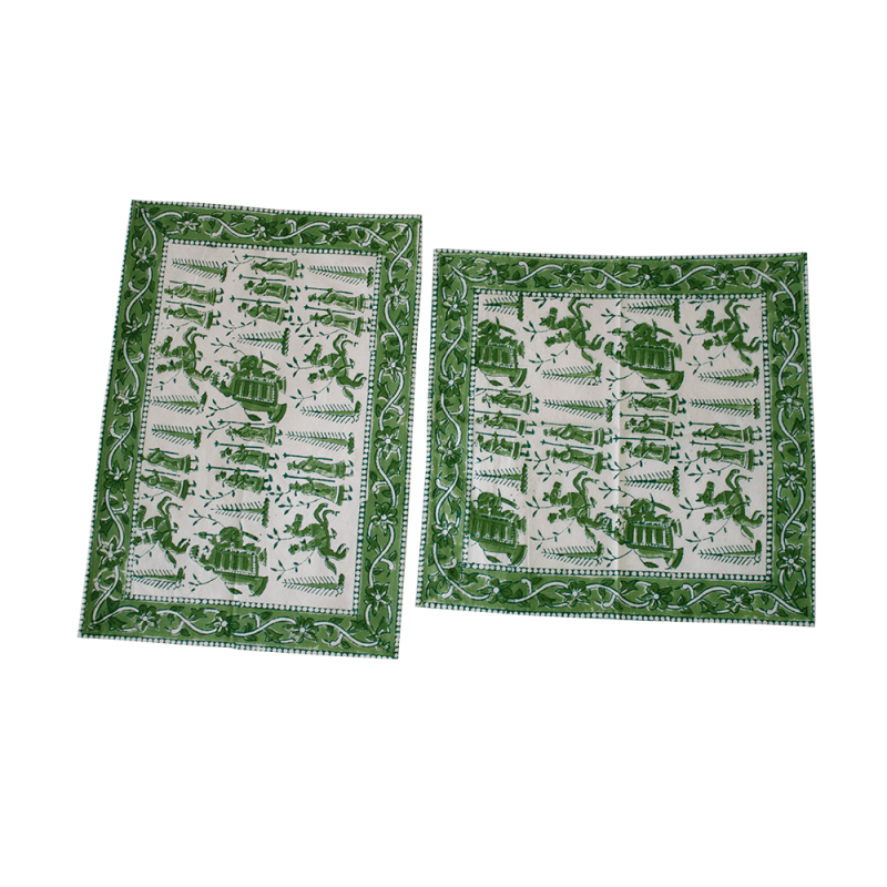 Hand-block Printed Table Mat Set Green (Pack Of 6)