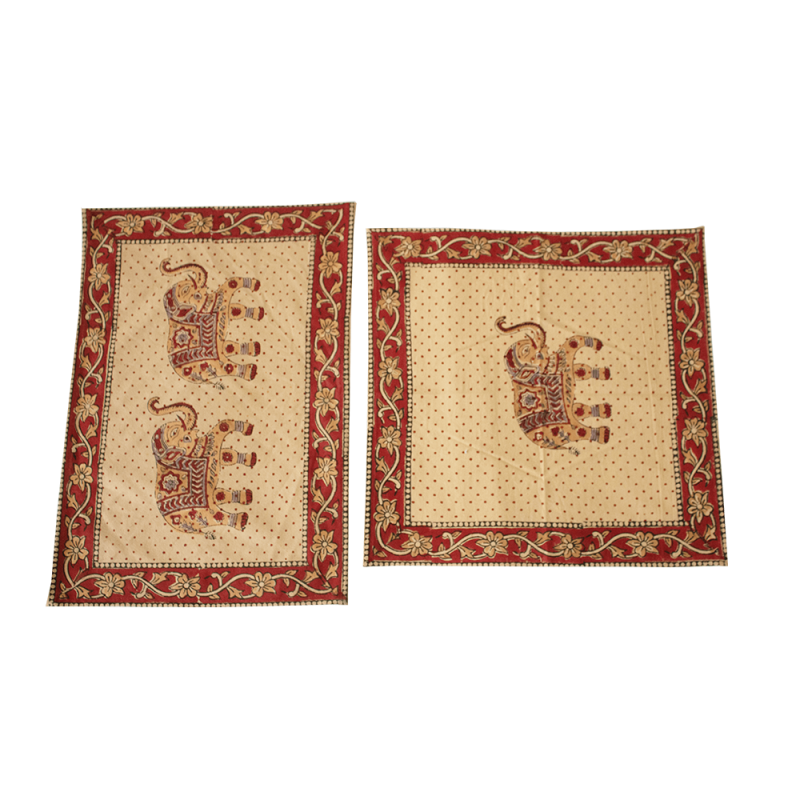 Hand-block Printed Table Mat Set Red (Pack Of 6)