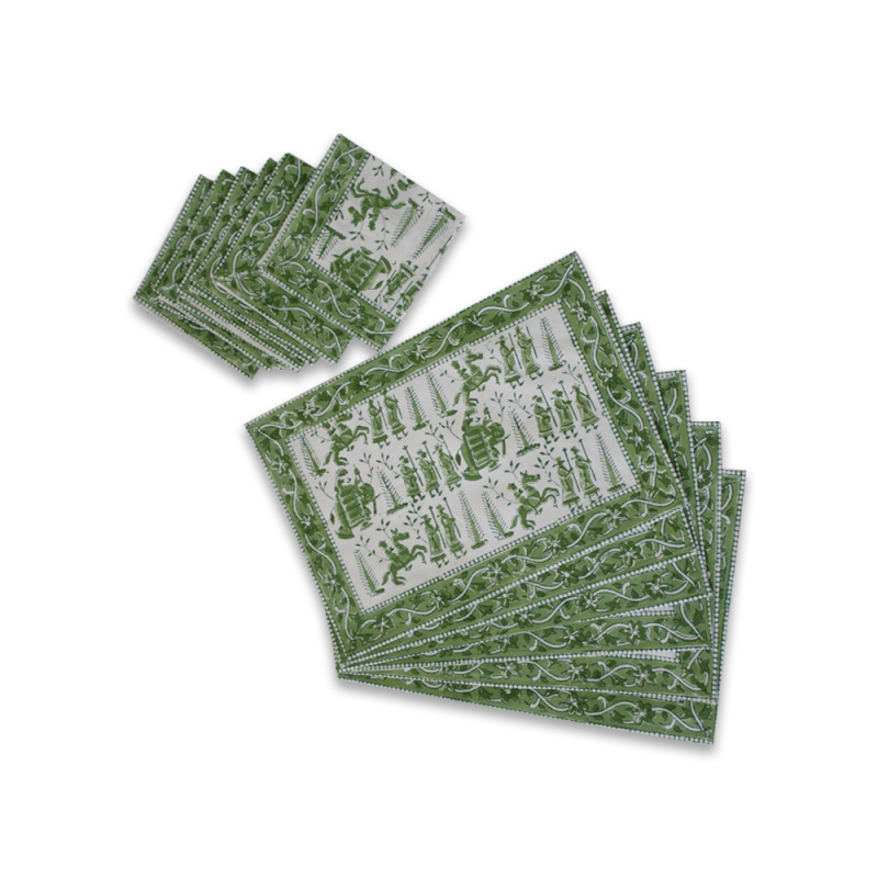 Hand-block Printed Table Mat Set Green (Pack Of 6)