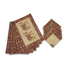 Hand-block Printed Table Mat Set Red (Pack Of 6)